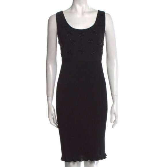 🖤 Marianna Senchina Black Beaded Pleated Dress | Scoop Neck Sleeveless XL 🖤 - Picture 3 of 10